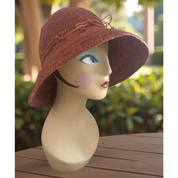 Helen Kaminski 100% Raffia Sun Hat Handmade in Madagascar Burnt Orange Wide Brim - Picture 4 of 10